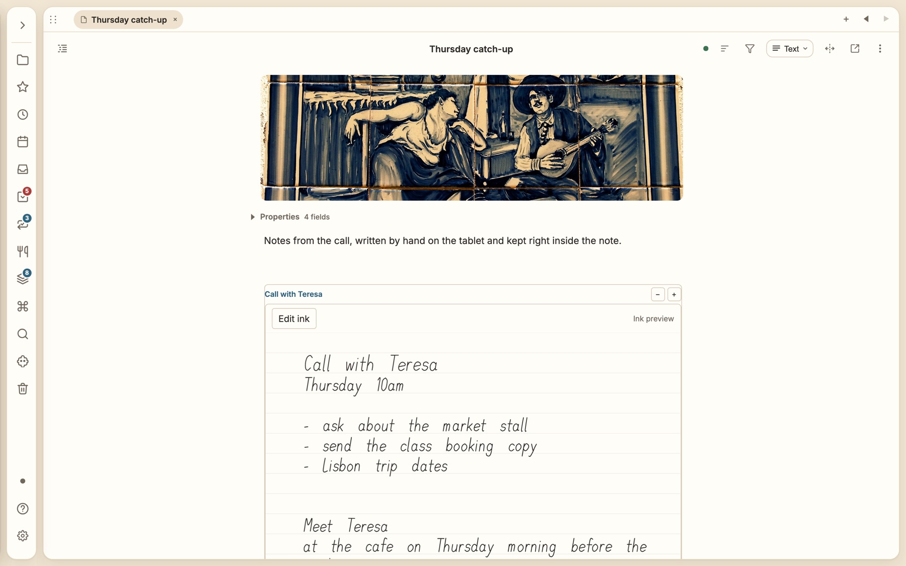 A Markdown note with a banner containing an embedded handwritten sheet